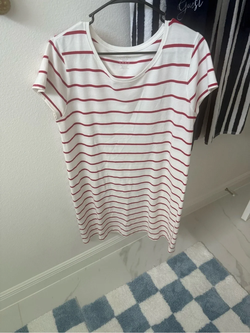 Lands' End White Tee with Red Stripes